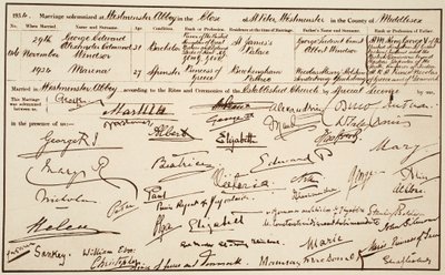 The Wedding Certificate of the Duke and Duchess of Kent, 29th November 1934 by English Photographer